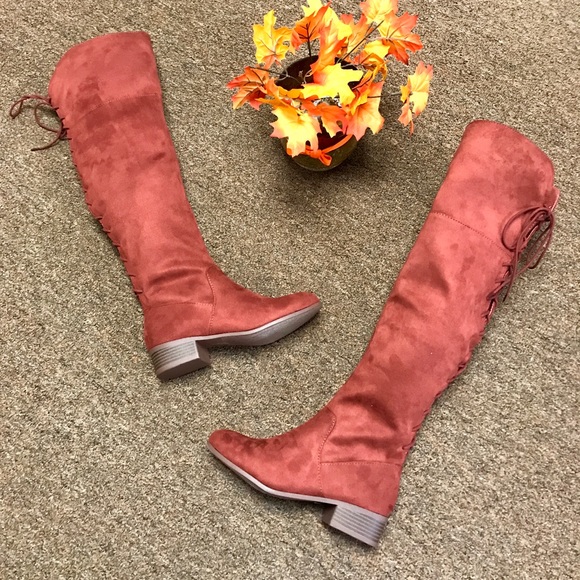 rust color over the knee boots
